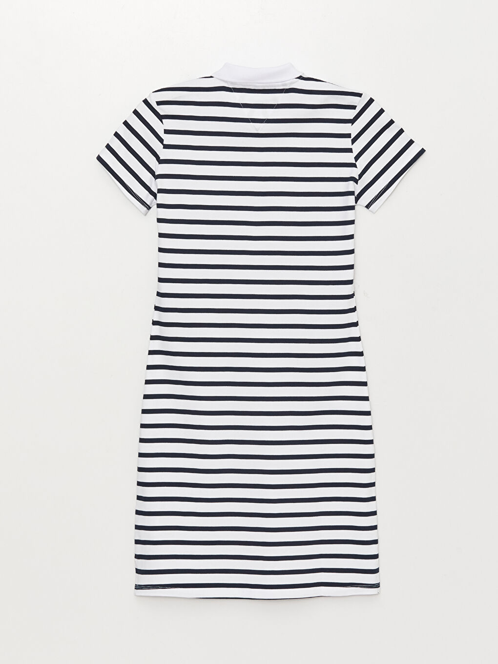 Lacivert Polo Yaka Çizgili Kısa Kollu Pike Kadın Elbise-5