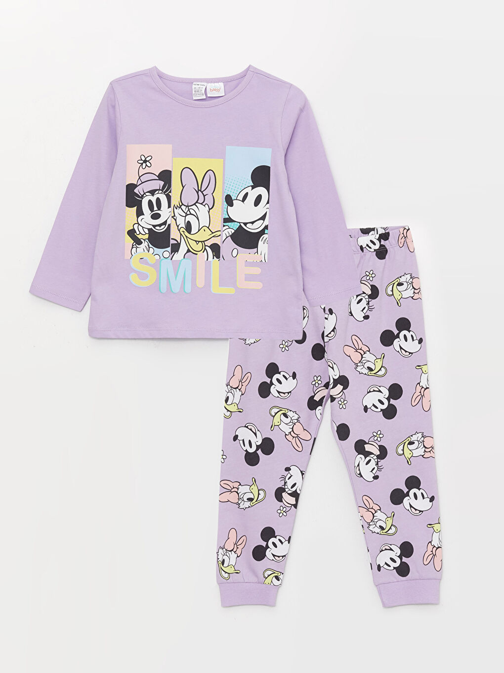 Crew Neck Long Sleeve Minnie Mouse Printed Baby Girls' Pyjama Set-2