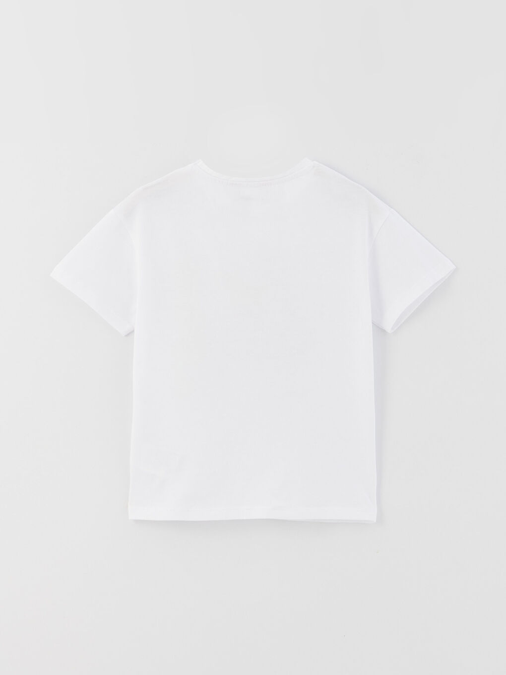 Beyaz Bisiklet Yaka Baskılı Kısa Kollu Kız Çocuk Tişört-1