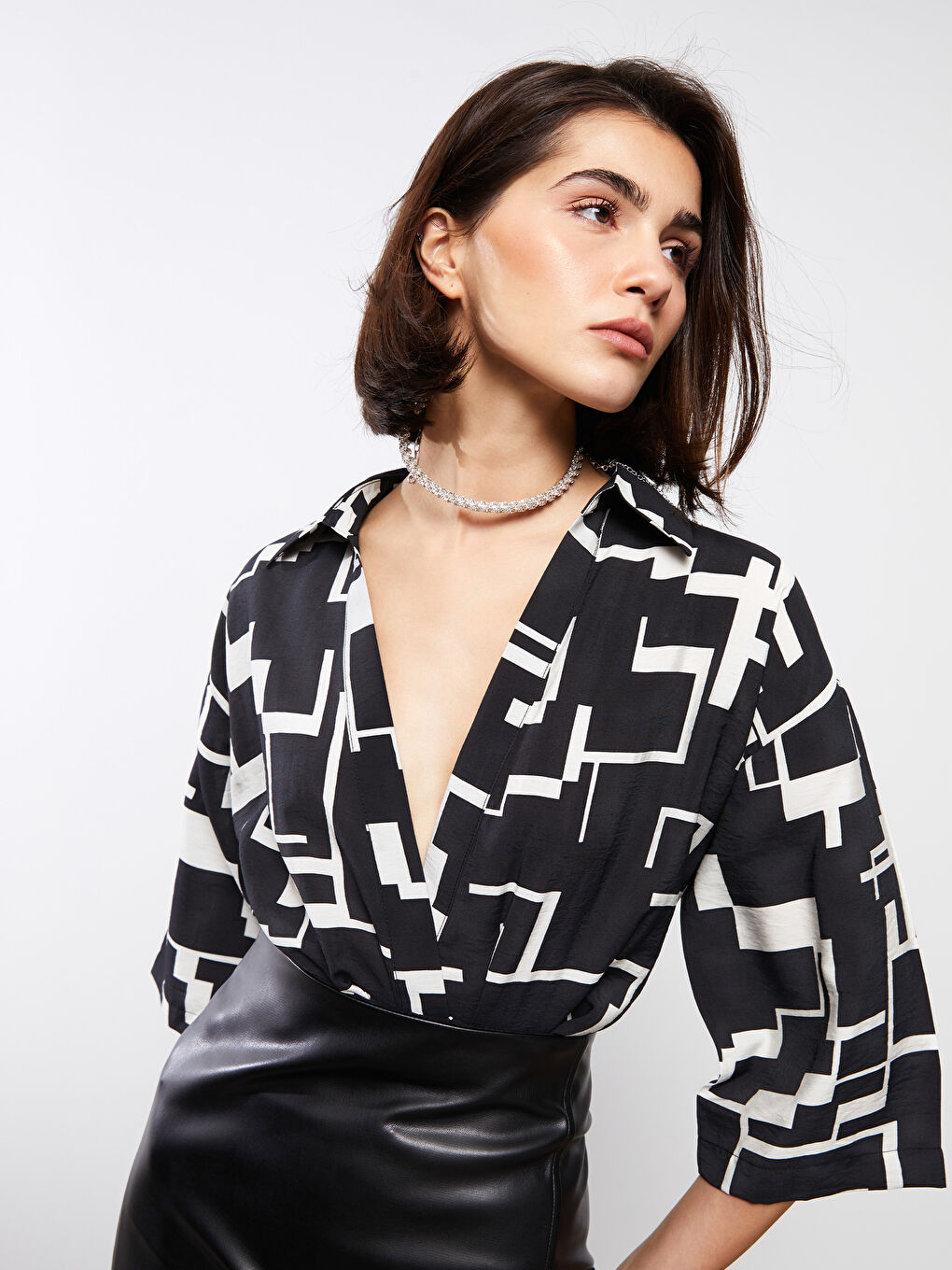 LCW Vision Bluse mit Kragenhals und Muster für Damen -S3DK64Z8-LQJ