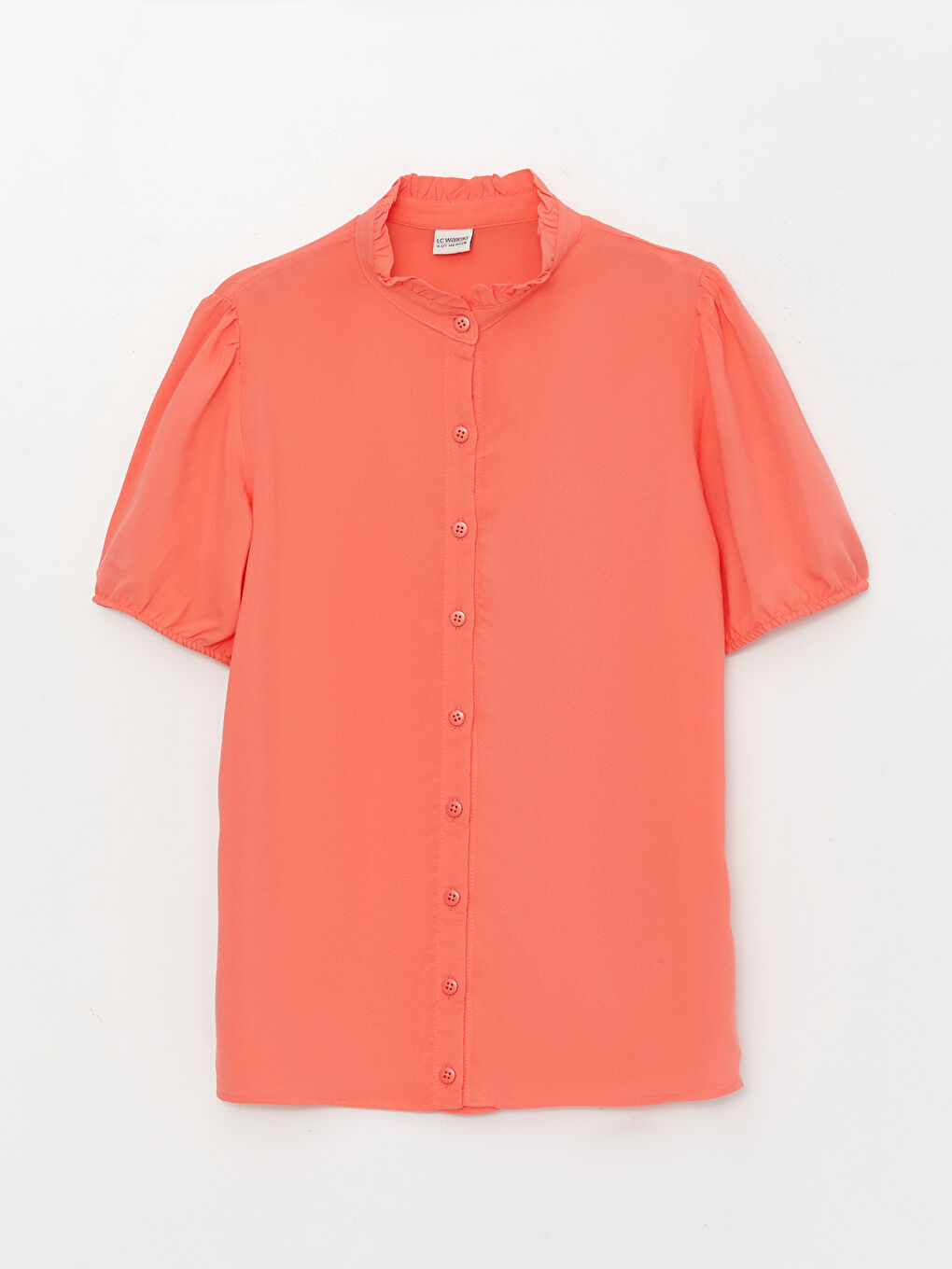 High Collar Basic Short Sleeve Girl Shirt