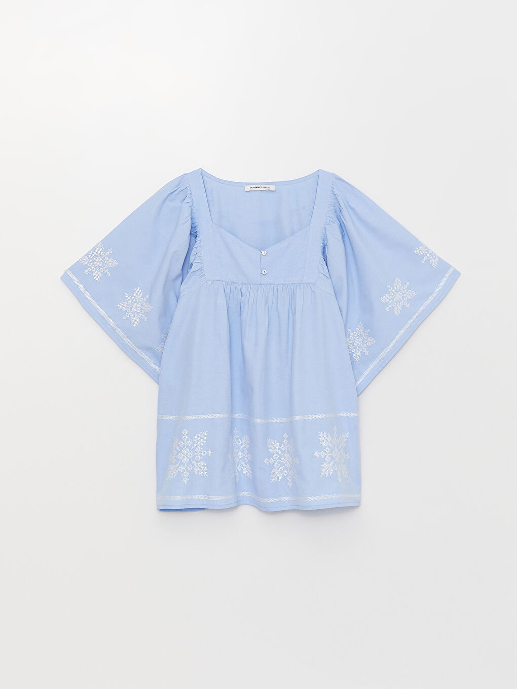 LCWAIKIKI Classic Heart Collar Embroidered Short Sleeve Women's Blouse -S3DK72Z8-SX2