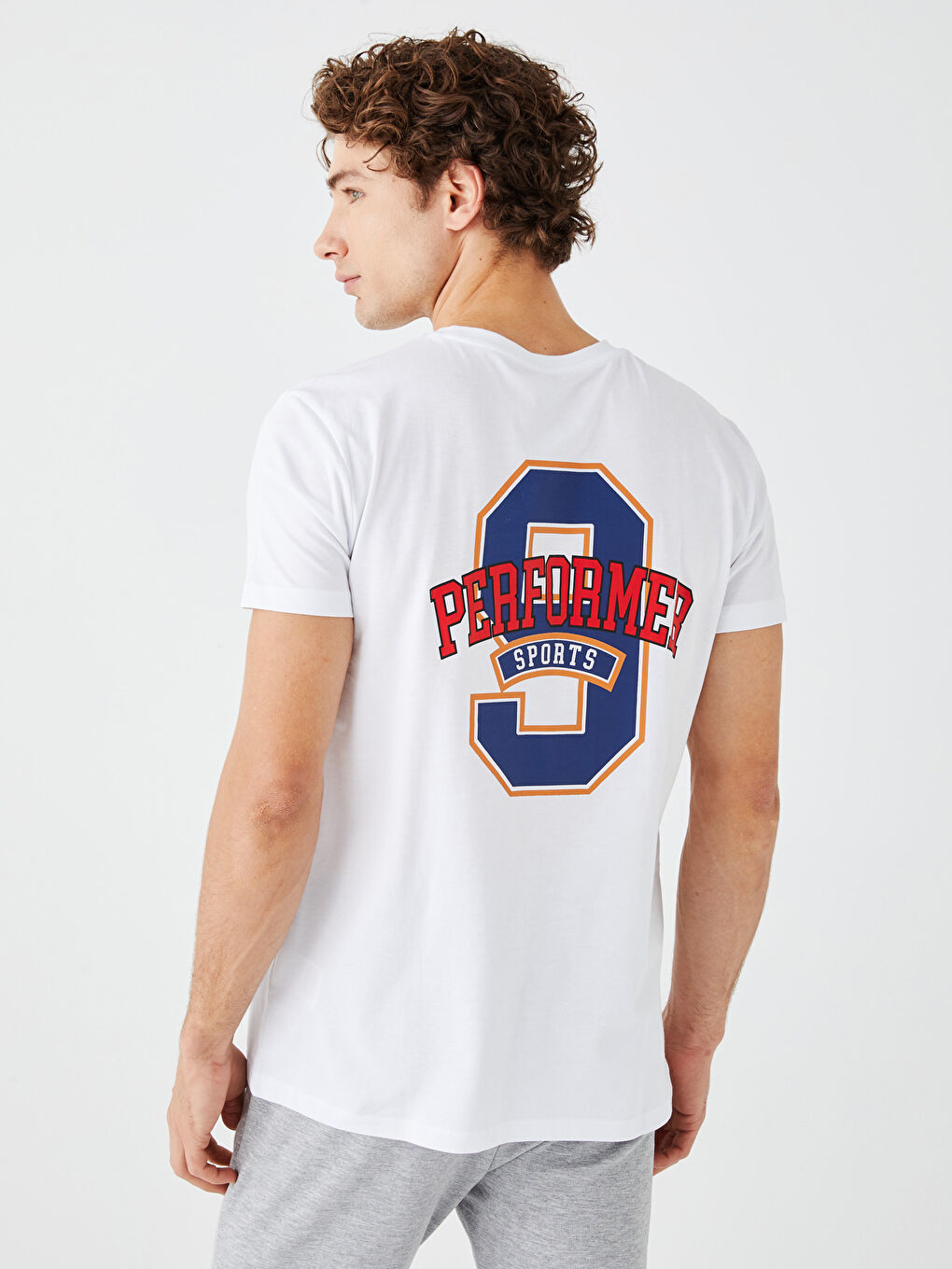 Beyaz Bisiklet Yaka Kısa Kollu Baskılı Penye Erkek Tişört