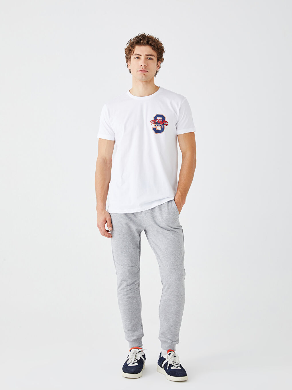 Beyaz Bisiklet Yaka Kısa Kollu Baskılı Penye Erkek Tişört-2