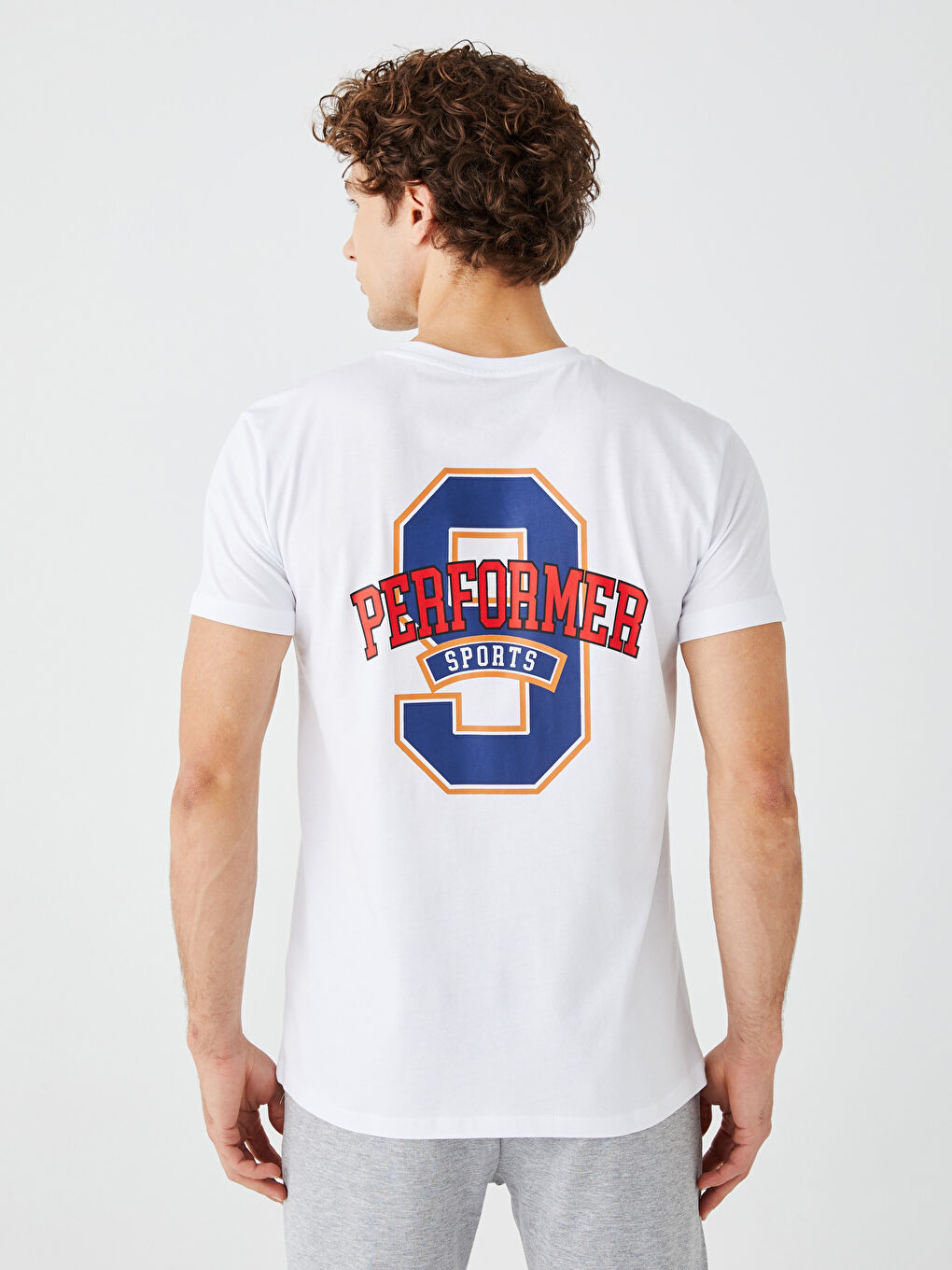 Beyaz Bisiklet Yaka Kısa Kollu Baskılı Penye Erkek Tişört-4