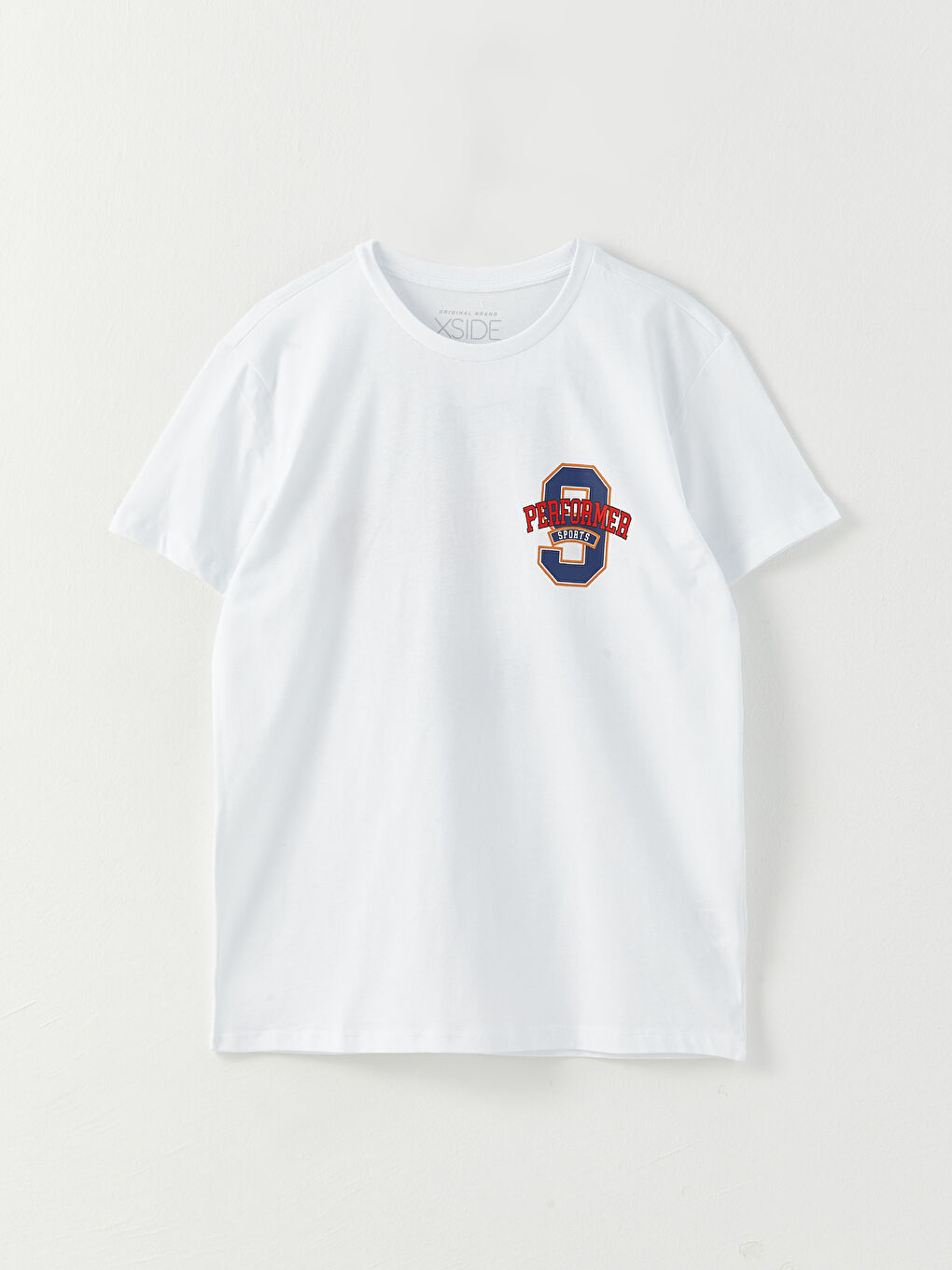 Beyaz Bisiklet Yaka Kısa Kollu Baskılı Penye Erkek Tişört-5