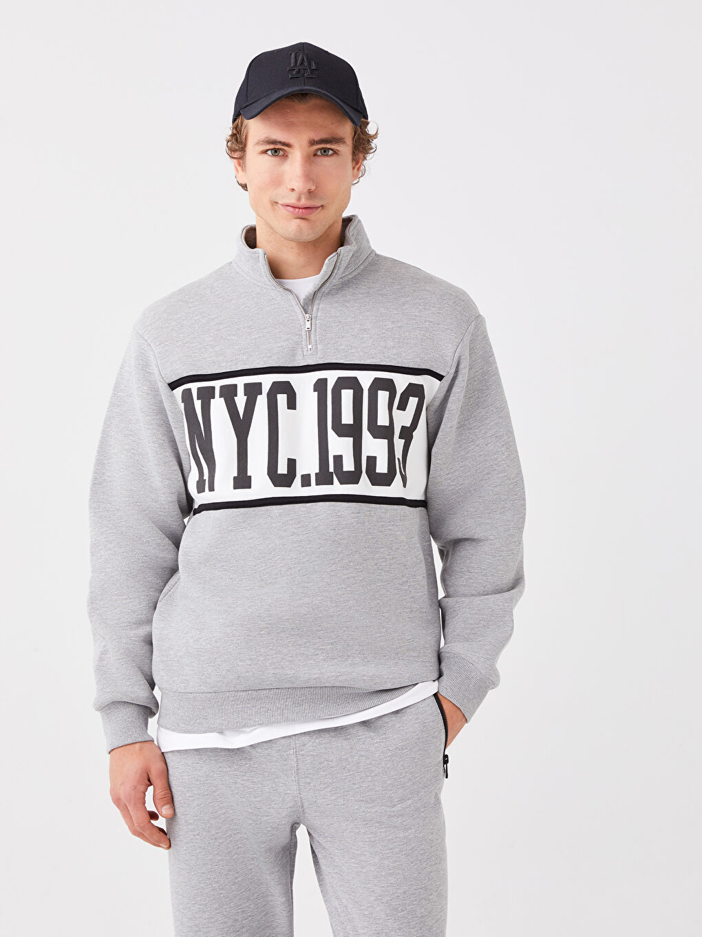 Hanorac pentru Bărbați Imprimat cu Mânecă Lungă și Guler Tip Pâlnie-1