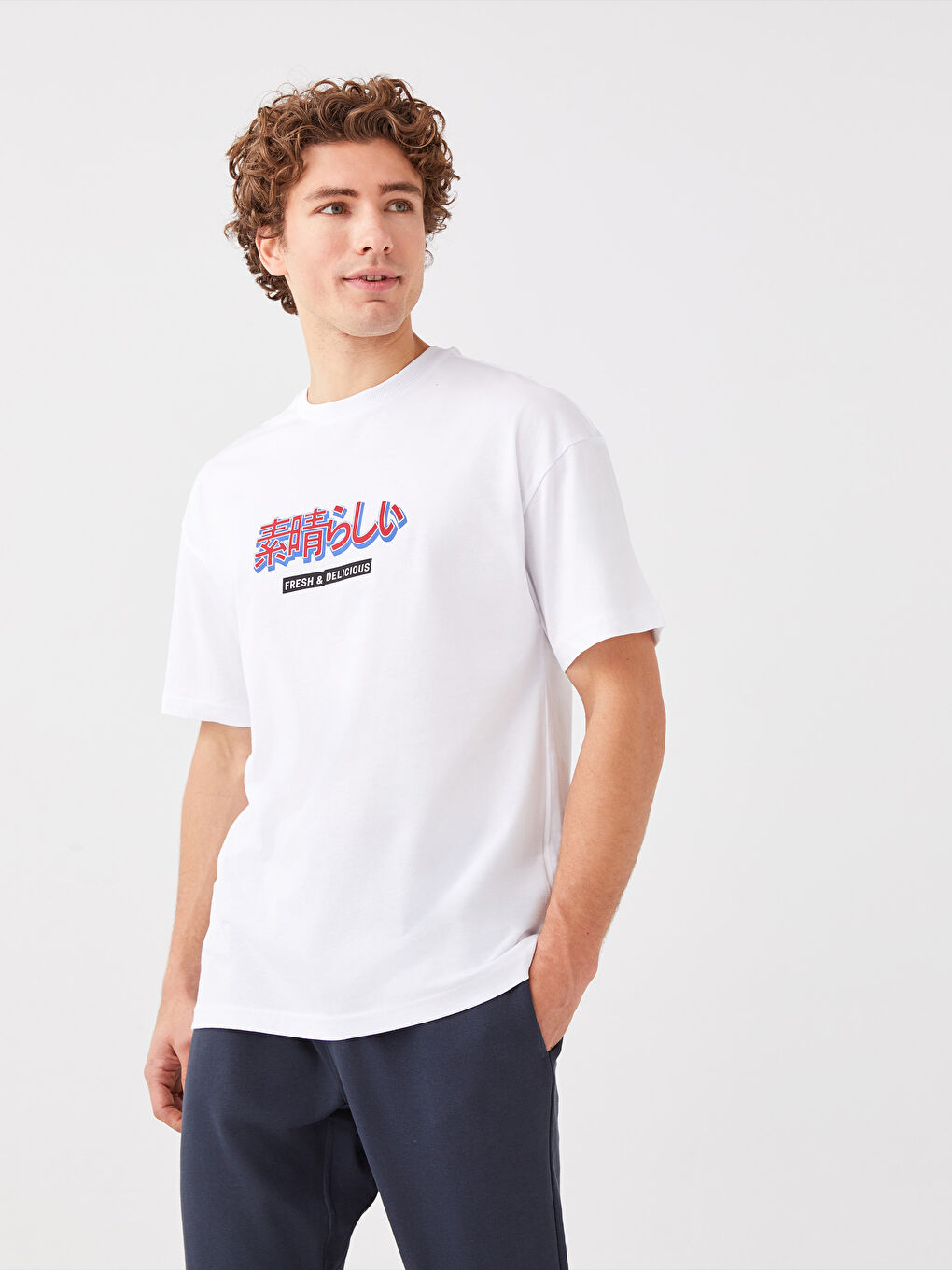 Футболка мужская из джерси с принтом, круглым вырезом и короткими рукавами, оверсайз-1