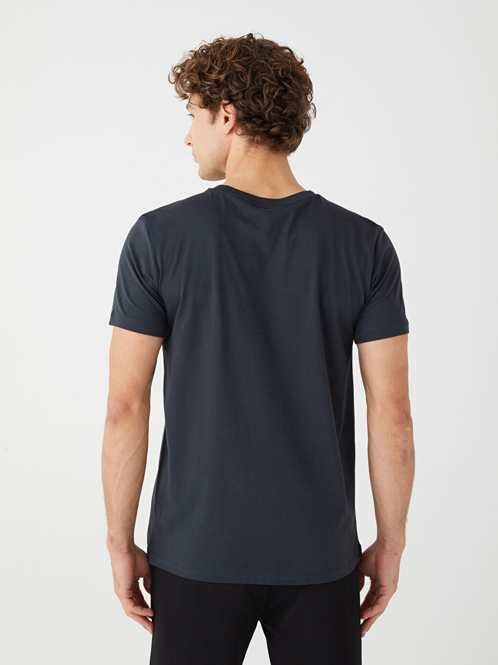 Antrasit Bisiklet Yaka Kısa Kollu Baskılı Penye Erkek Tişört-4