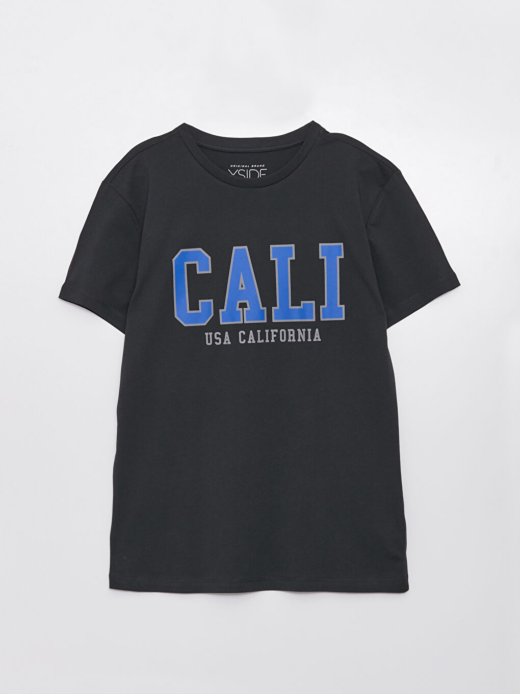 Antrasit Bisiklet Yaka Kısa Kollu Baskılı Penye Erkek Tişört-5