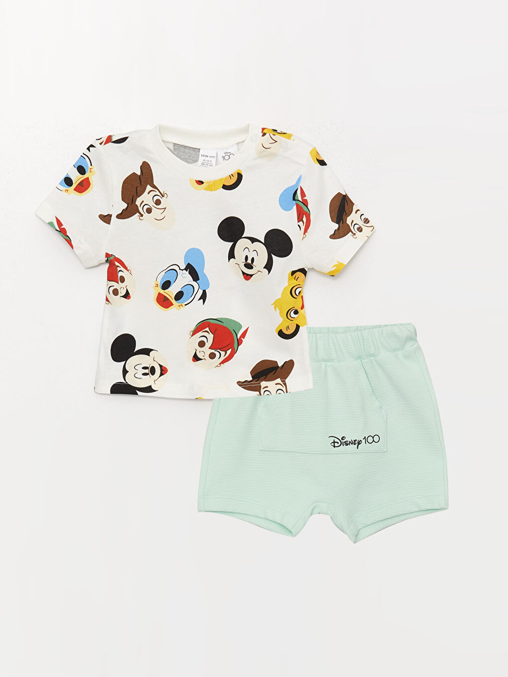 Beyaz Bisiklet Yaka Kısa Kollu Mickey Mouse Baskılı Erkek Bebek Tişört ve Şort 2'li Takım
