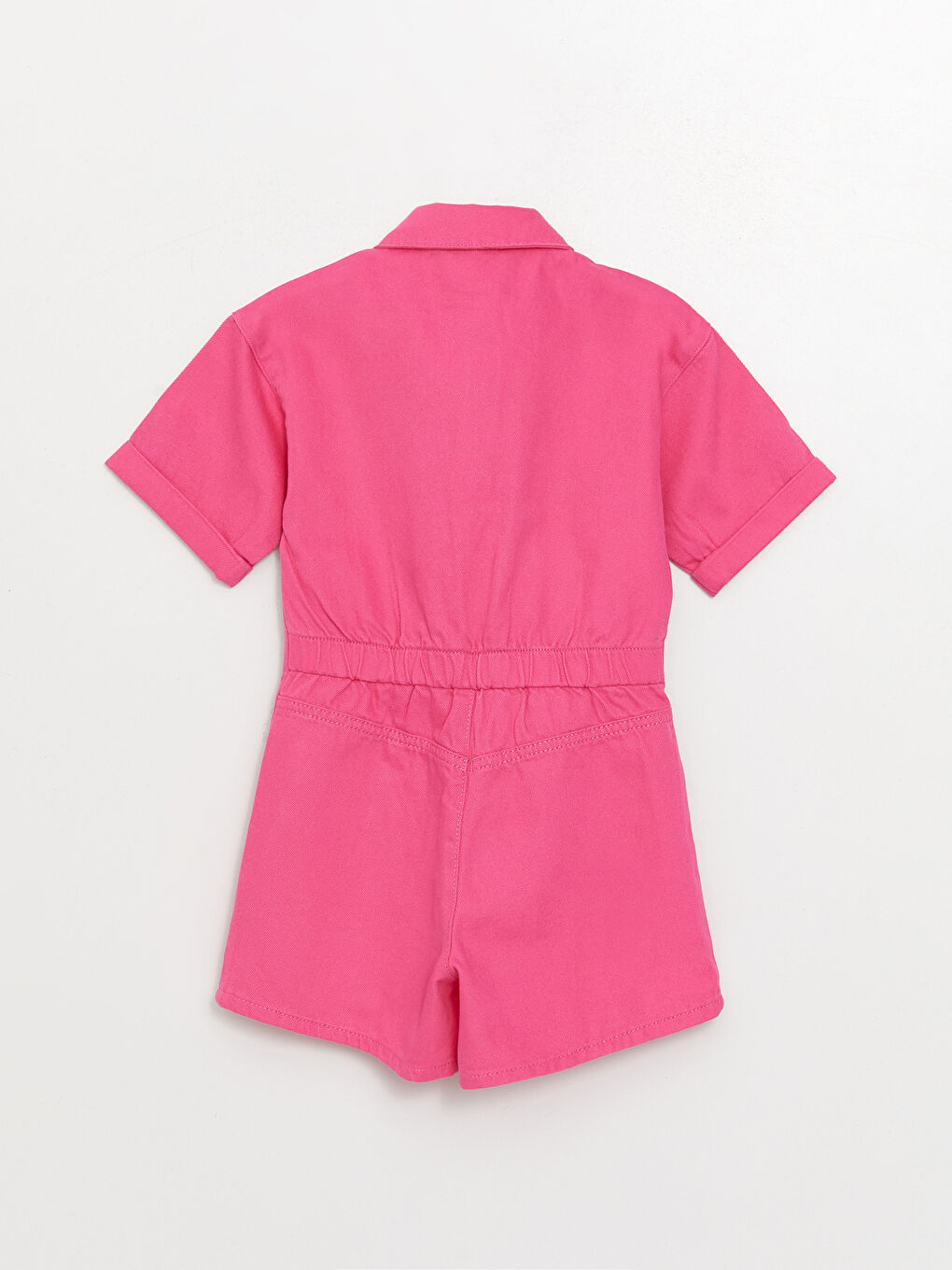 Pembe Gömlek Yaka Basic Kısa Kollu Kız Çocuk Tulum-4