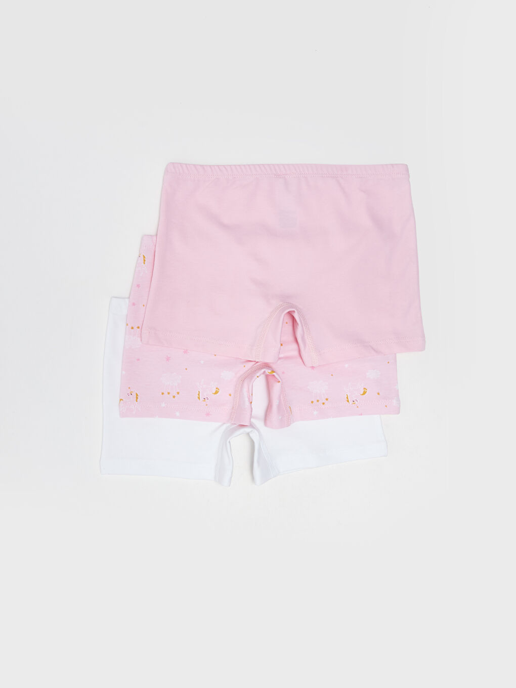 Beyaz Baskılı Pamuklu Kız Çocuk Boxer 3'lü-1