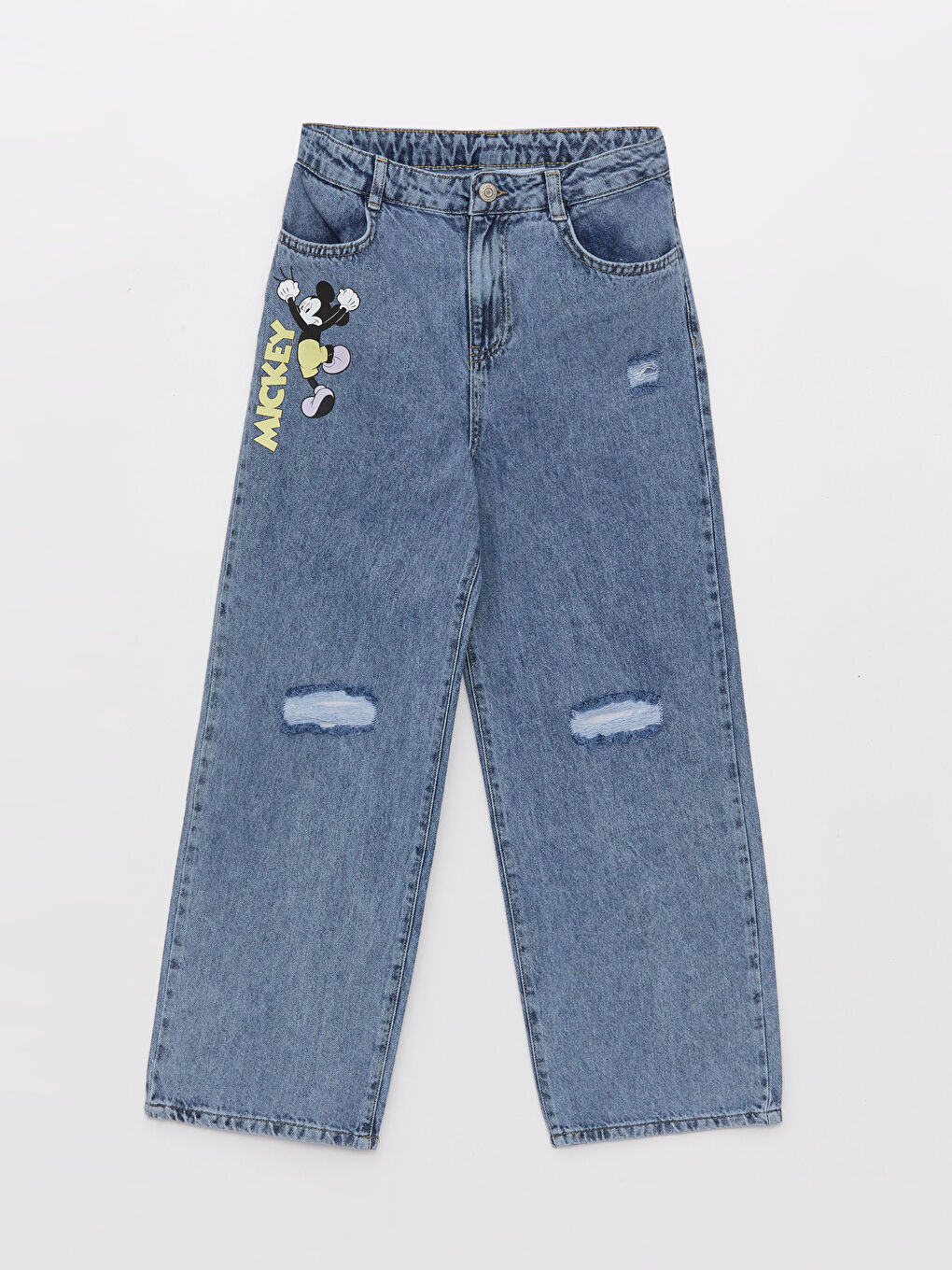 Mavi Mickey Mouse Baskılı Kız Çocuk Jean Pantolon-1