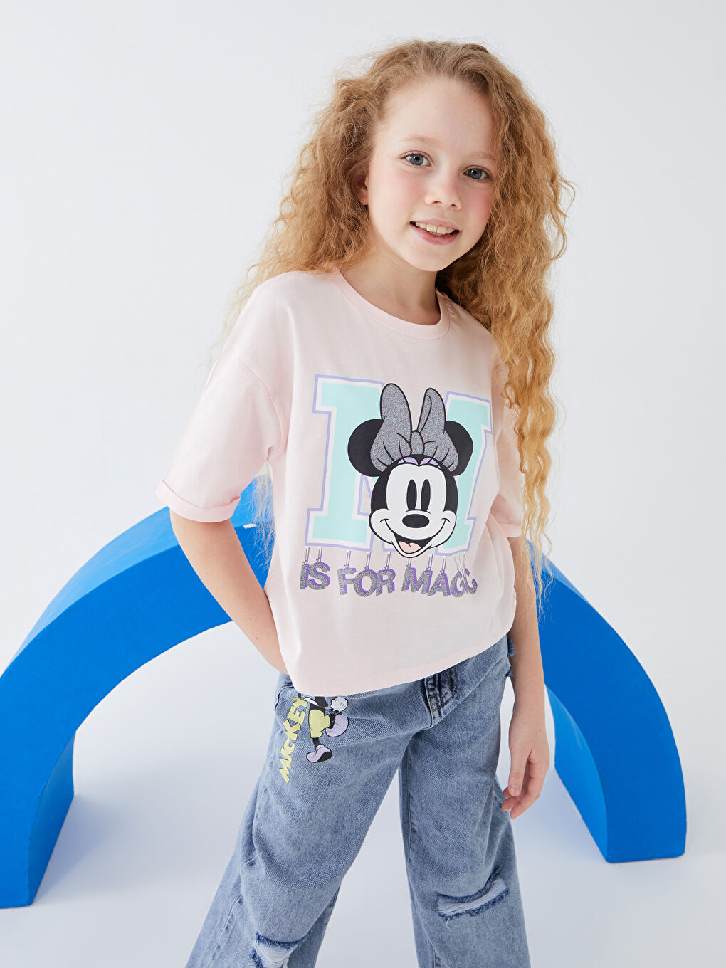 Crew Neck Minnie Mouse Printed Short Sleeve Girls' T-Shirt