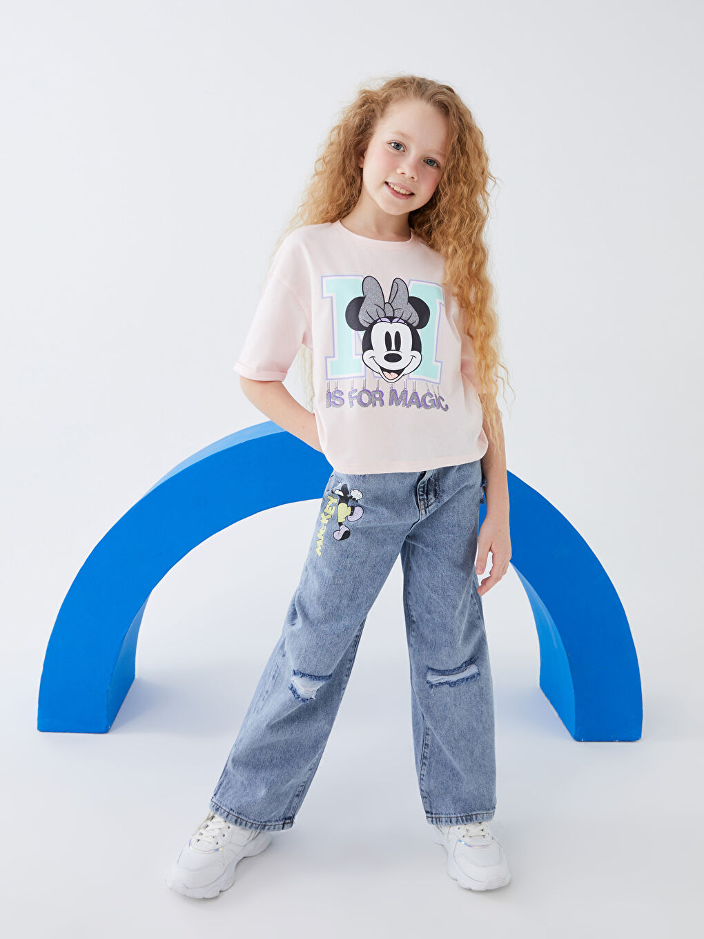 Crew Neck Minnie Mouse Printed Short Sleeve Girls' T-Shirt-1