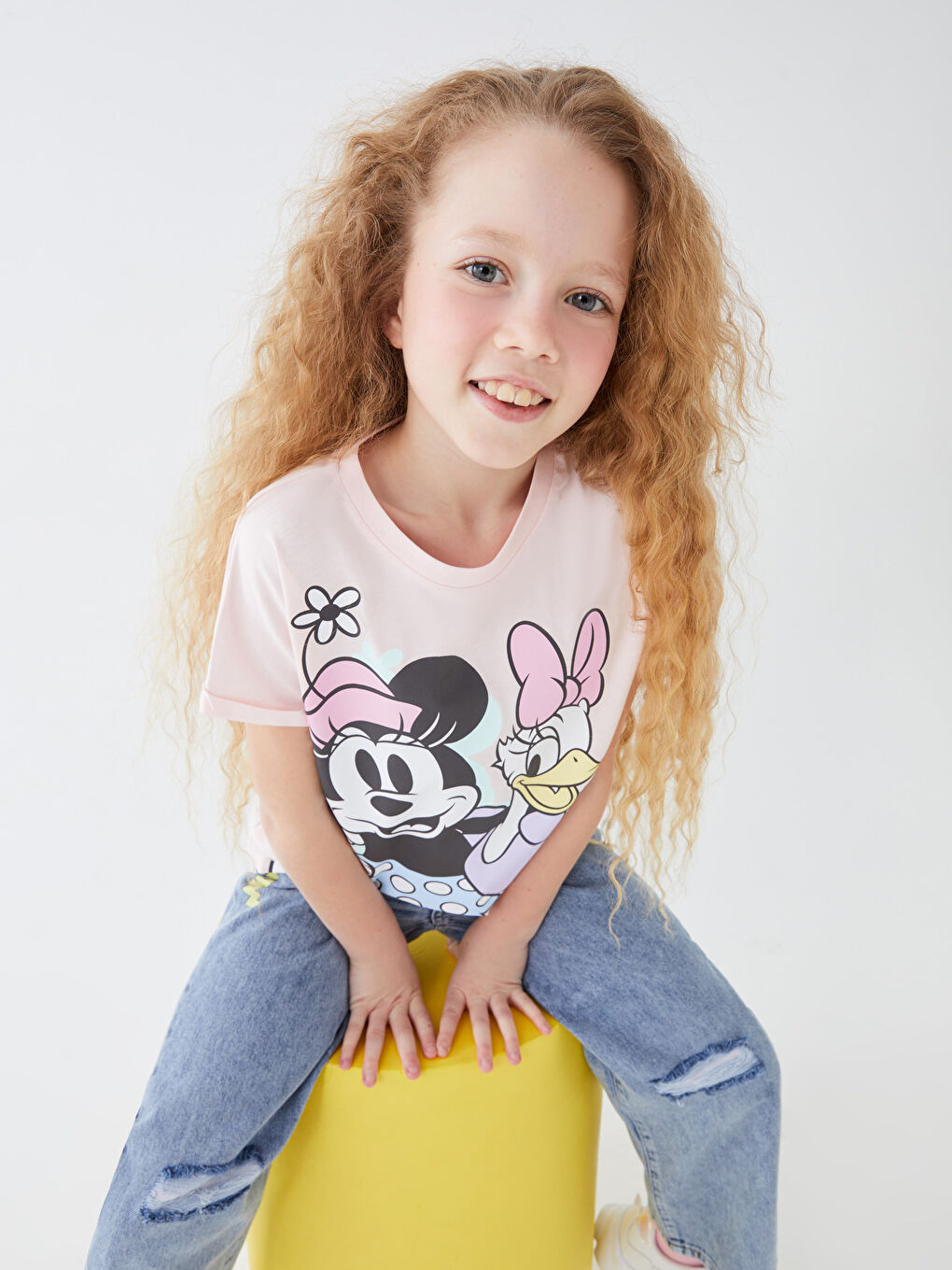 Crew Neck Minnie Mouse Printed Short Sleeve Girls' T-Shirt