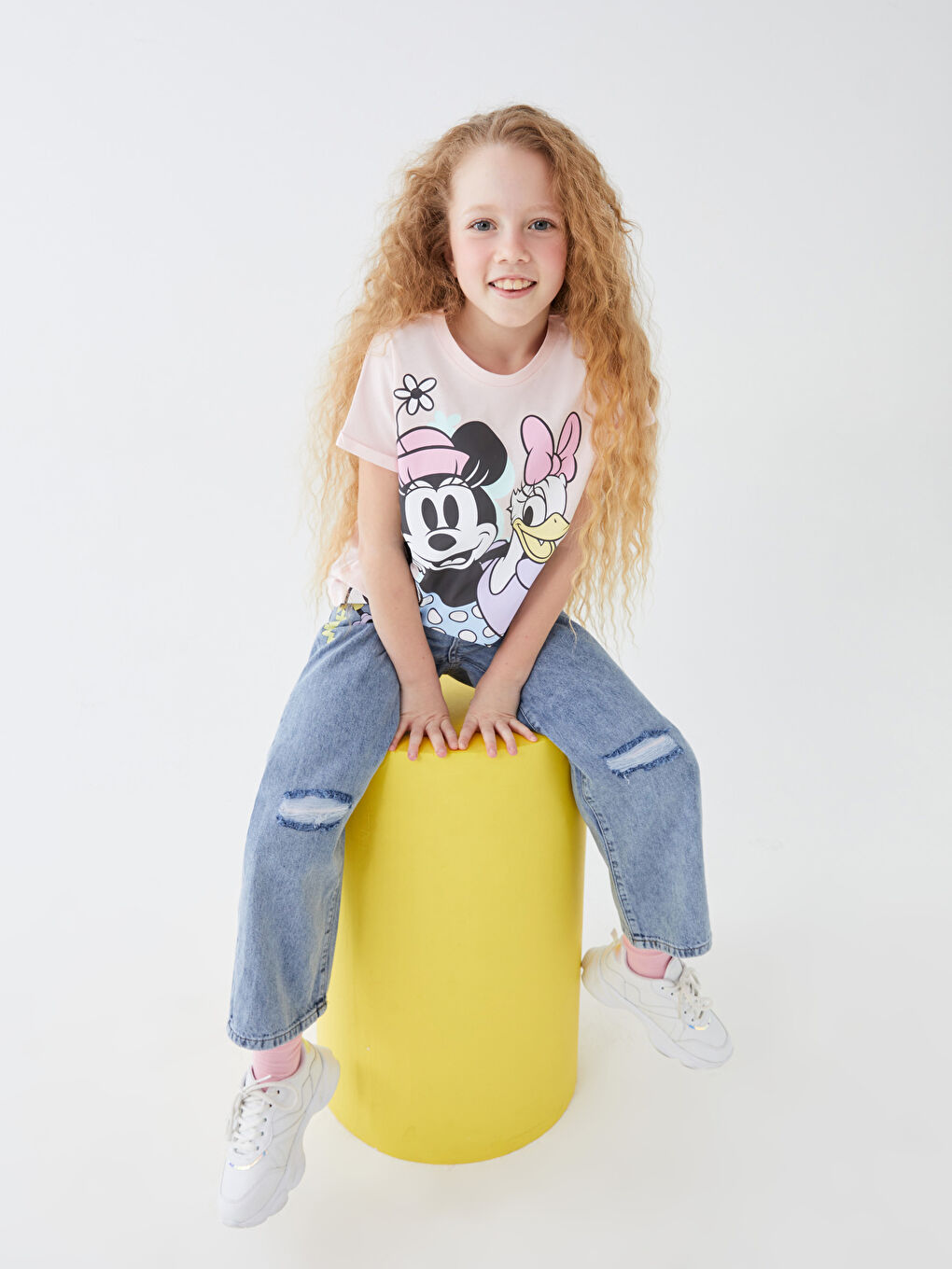 Crew Neck Minnie Mouse Printed Short Sleeve Girls' T-Shirt-1