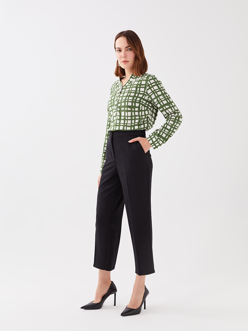 Pantalon Uni à Taille Élastique et Coupe Standard pour Femmes