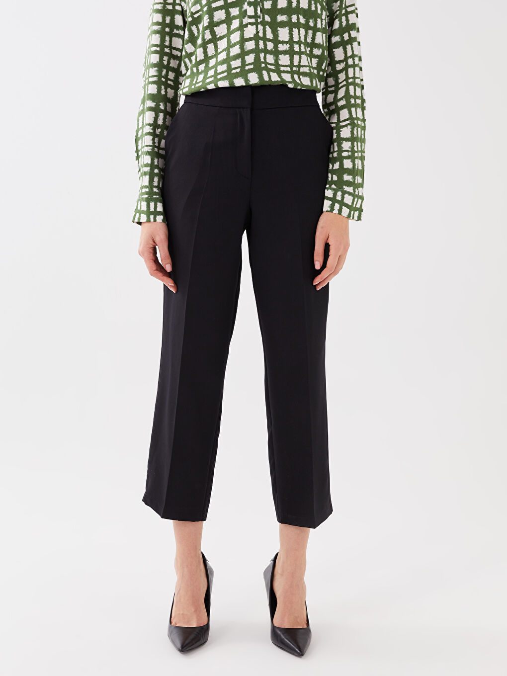 Pantalon Uni à Taille Élastique et Coupe Standard pour Femmes-3