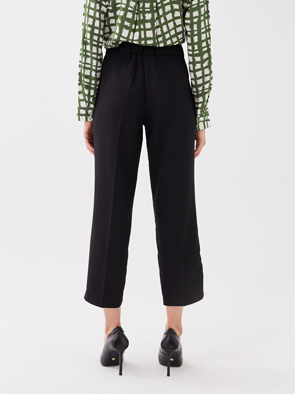 Pantalon Uni à Taille Élastique et Coupe Standard pour Femmes-4