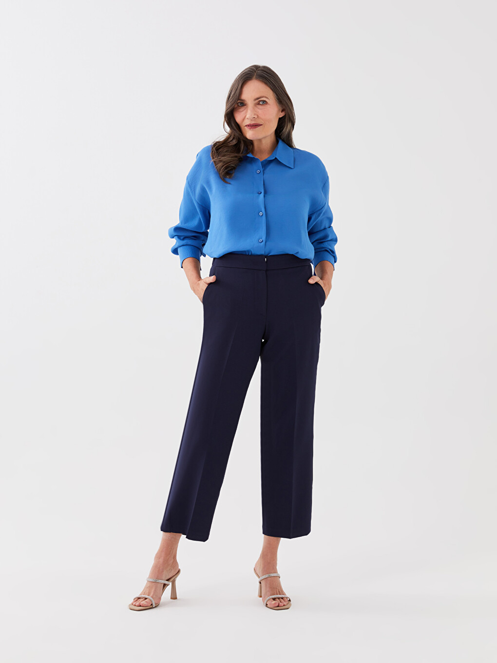 Women's Elastic Waist Standard Fit Regular Trousers-1