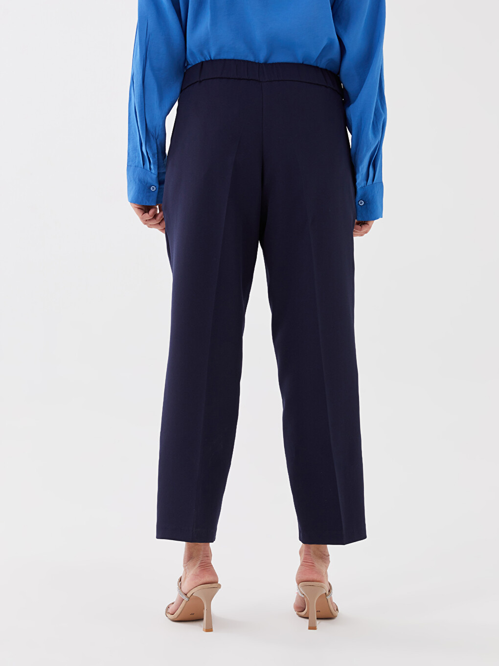Women's Elastic Waist Standard Fit Regular Trousers-4