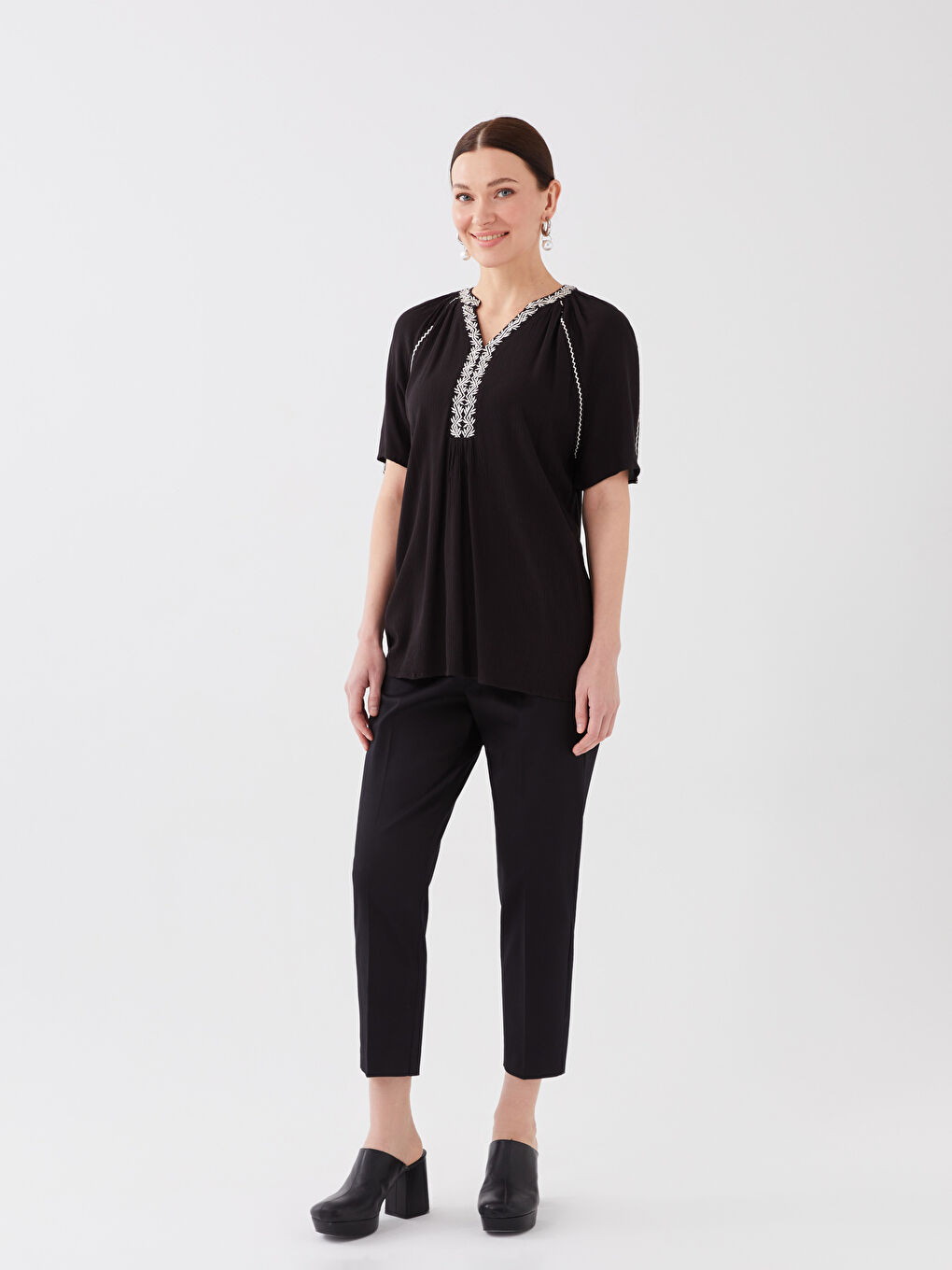 Lacivert Beli Lastikli Dar Fit Kadın Pantolon