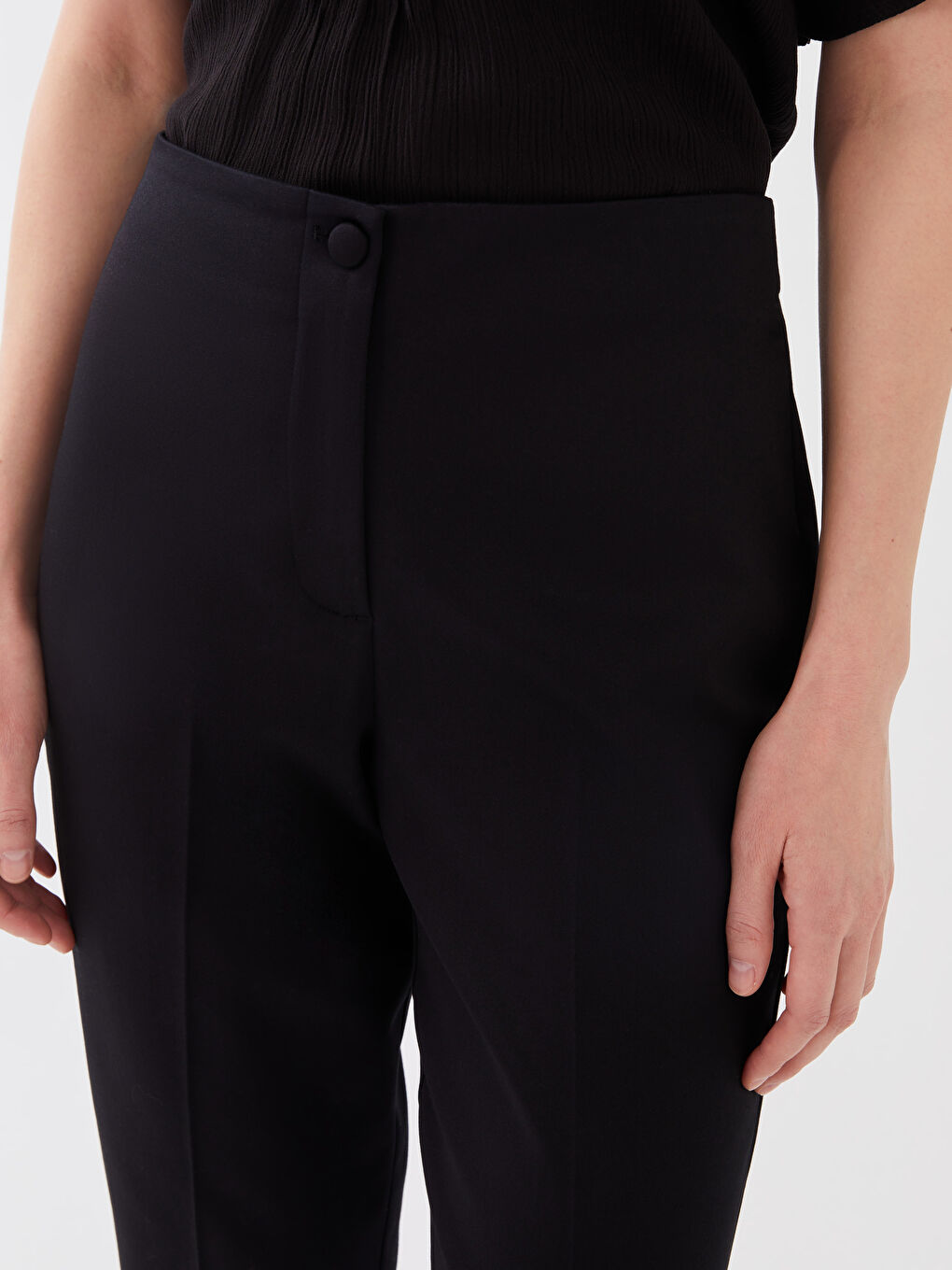 Lacivert Beli Lastikli Dar Fit Kadın Pantolon-1