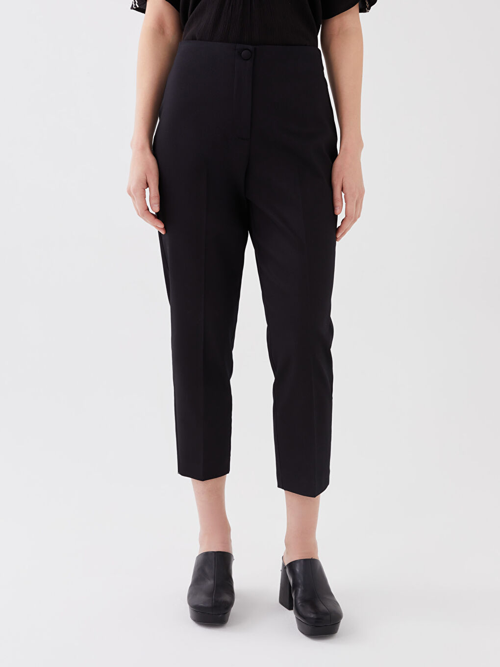 Lacivert Beli Lastikli Dar Fit Kadın Pantolon-2