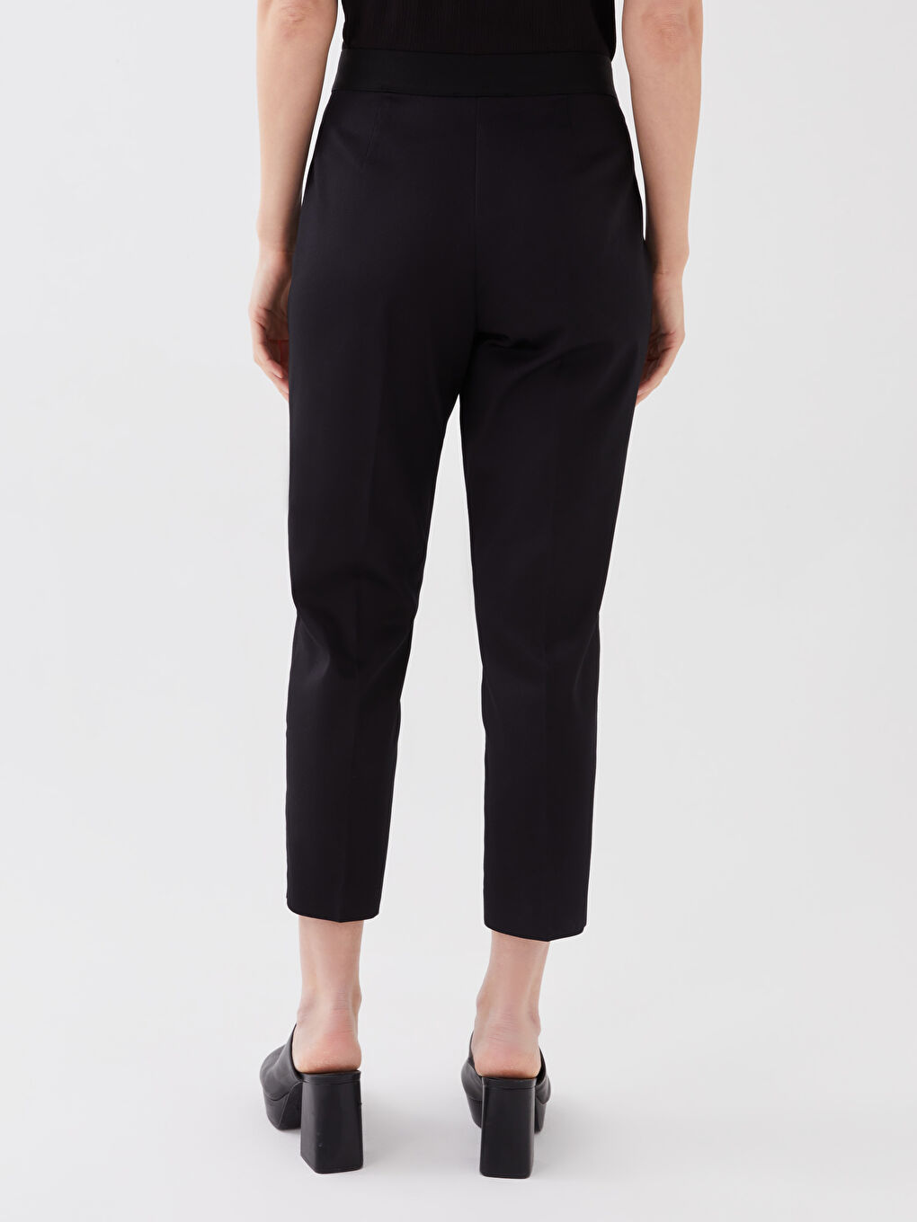 Lacivert Beli Lastikli Dar Fit Kadın Pantolon-3