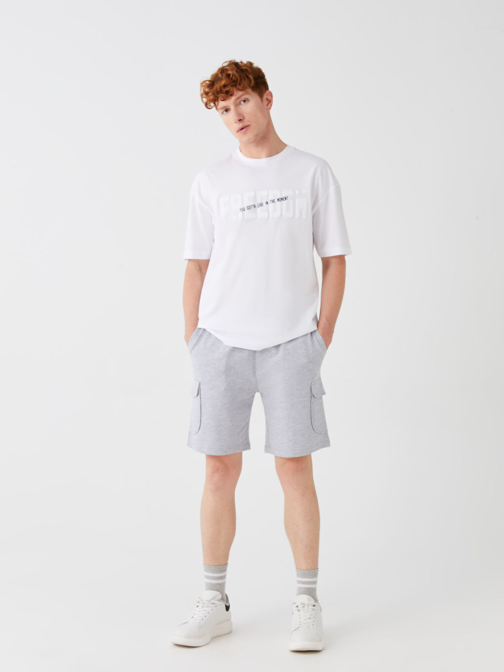 Gri Standart Kalıp Erkek Kargo Şort