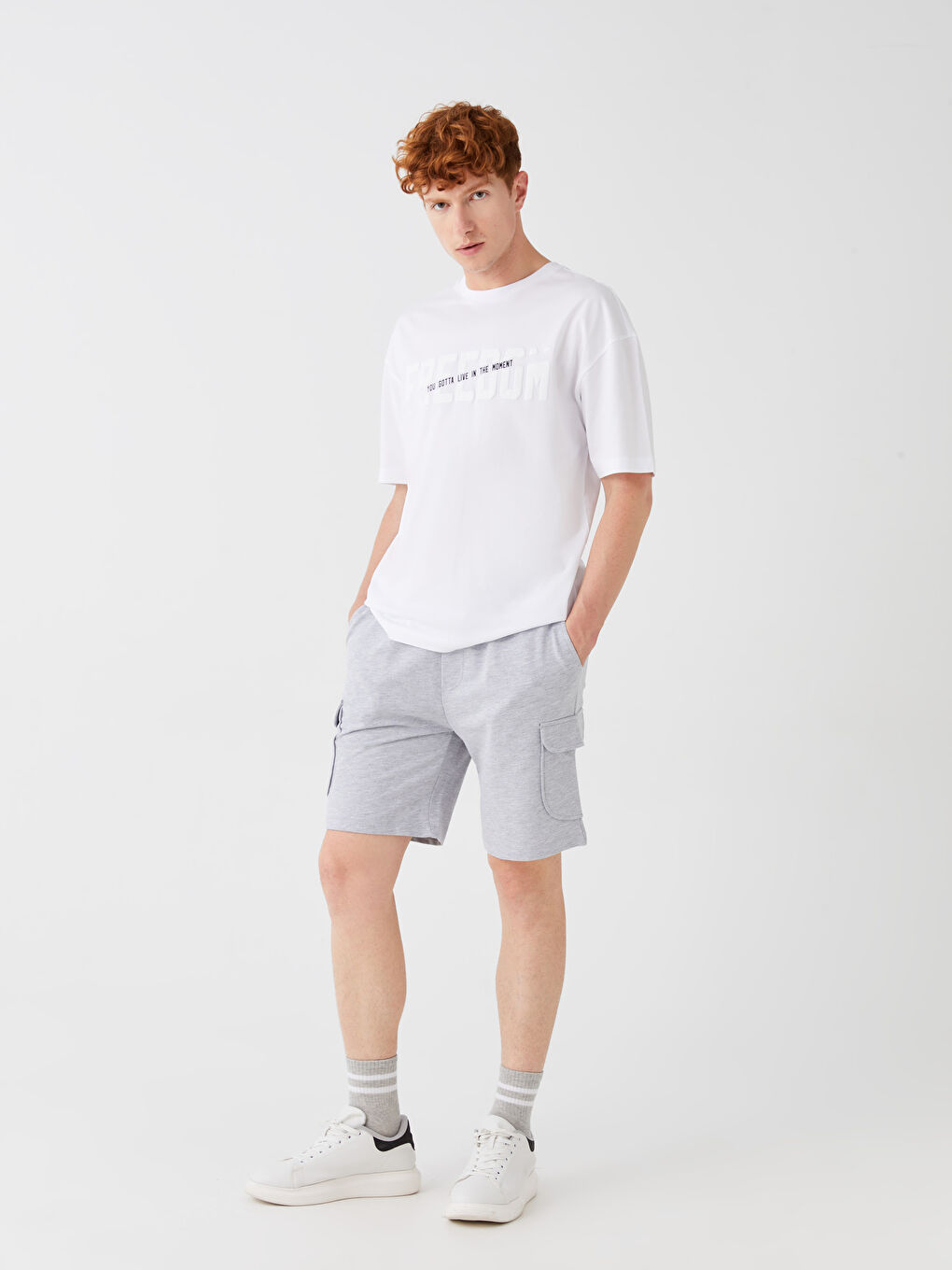 Gri Standart Kalıp Erkek Kargo Şort-1