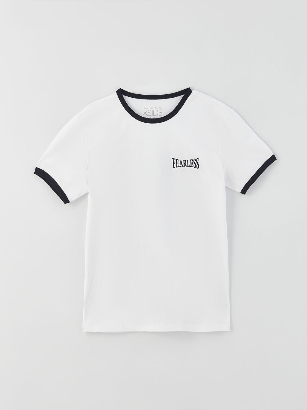 Beyaz Bisiklet Yaka Kısa Kollu Baskılı Penye Erkek Tişört-5