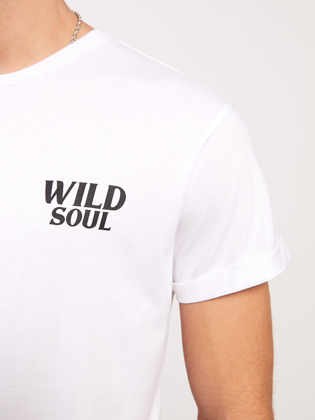 Beyaz Bisiklet Yaka Kısa Kollu Baskılı Penye Erkek Tişört-3