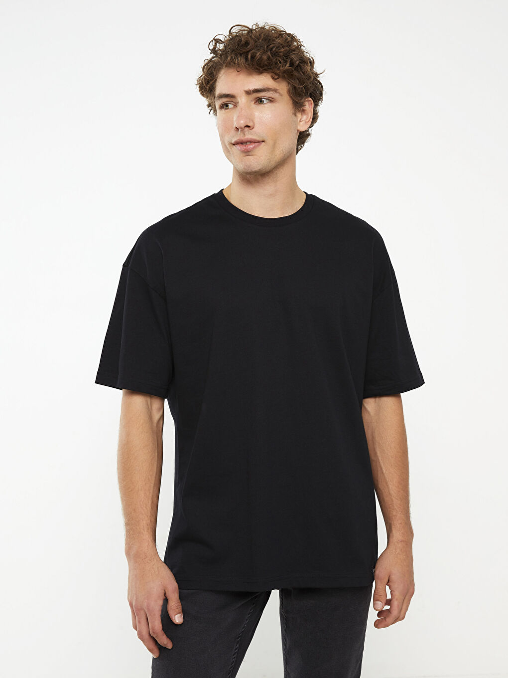 Siyah Bisiklet Yaka Penye Erkek Tişört