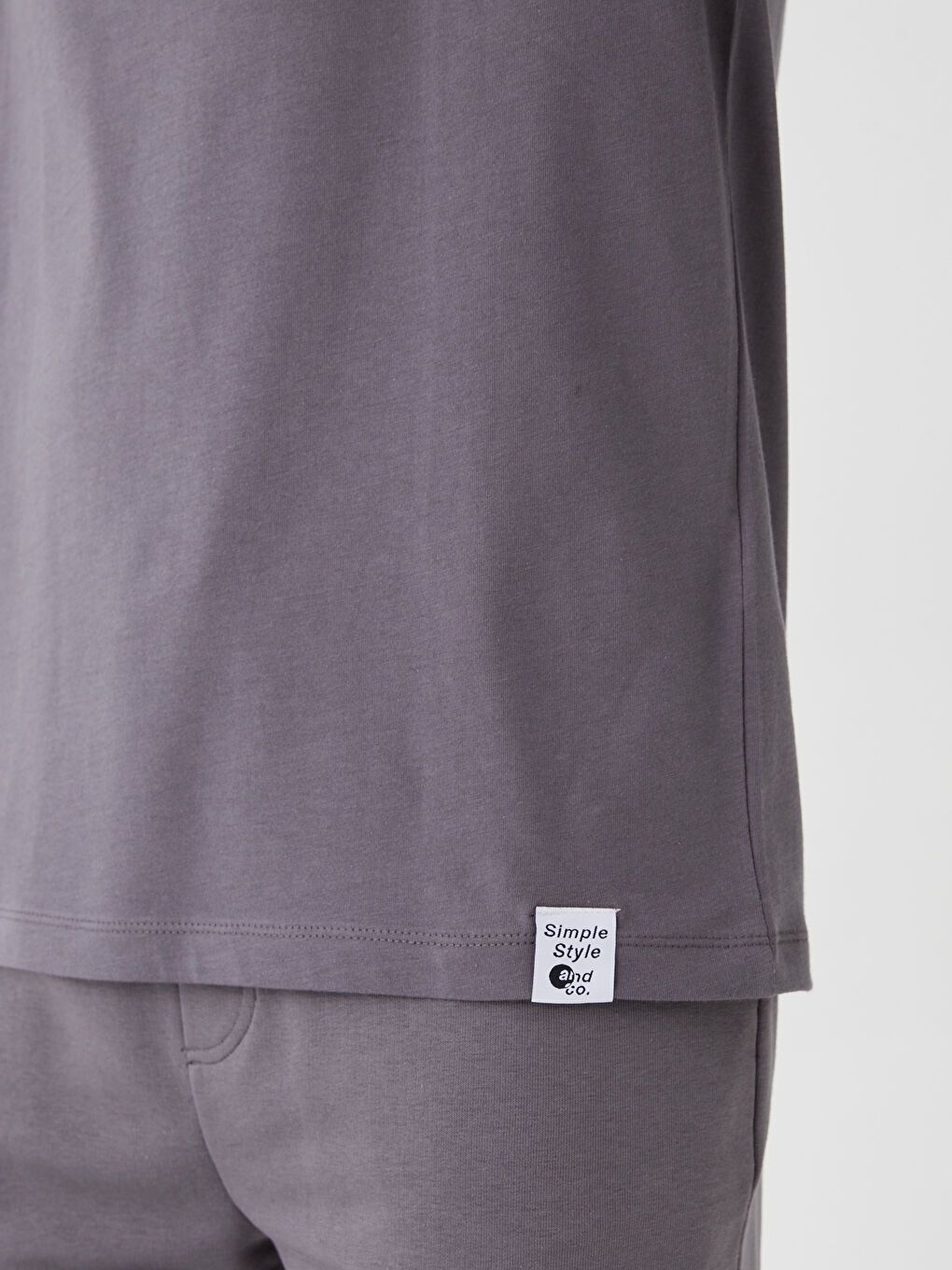 Antrasit Bisiklet Yaka Penye Erkek Tişört-3