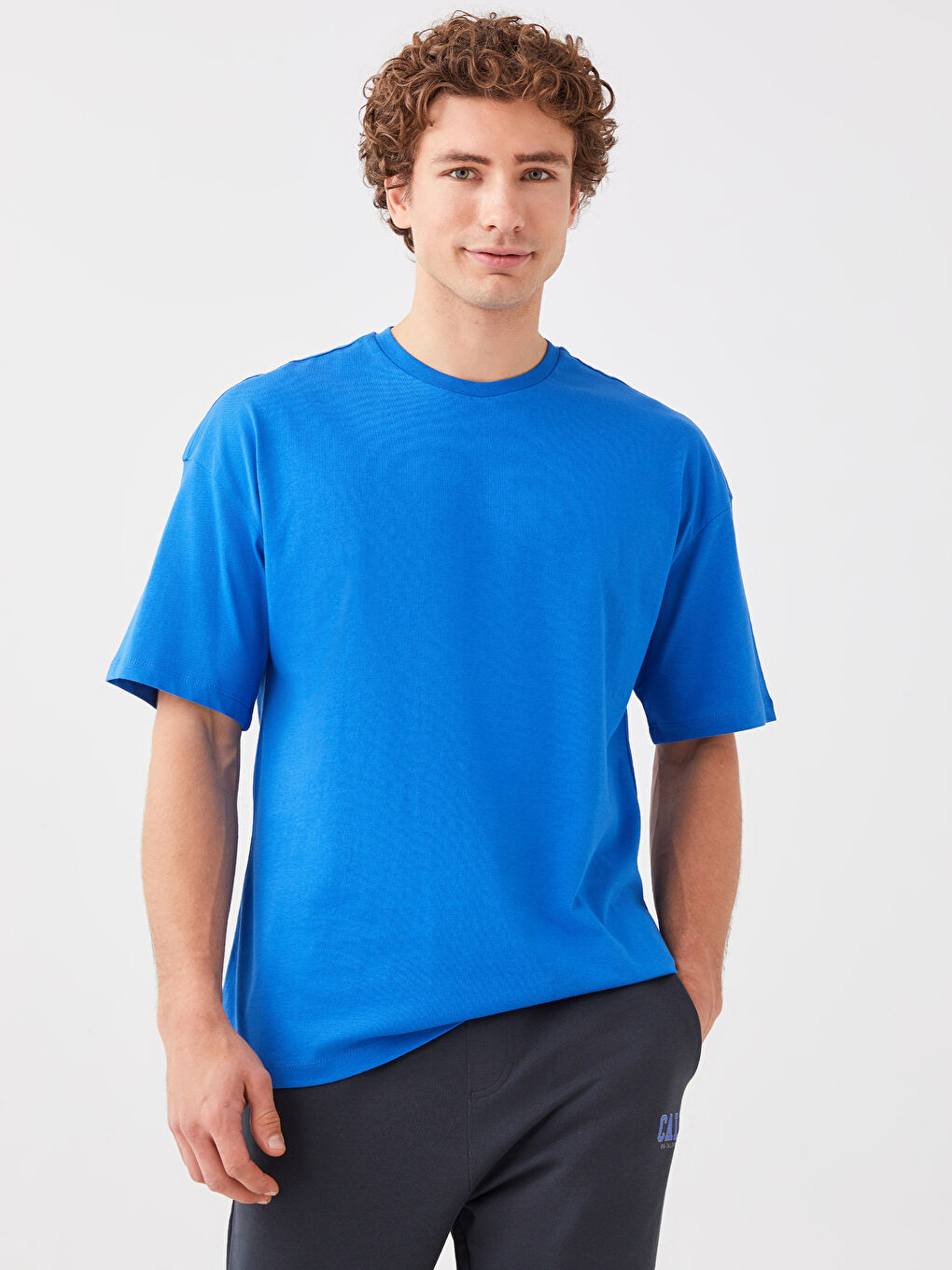 Mavi Bisiklet Yaka Penye Erkek Tişört