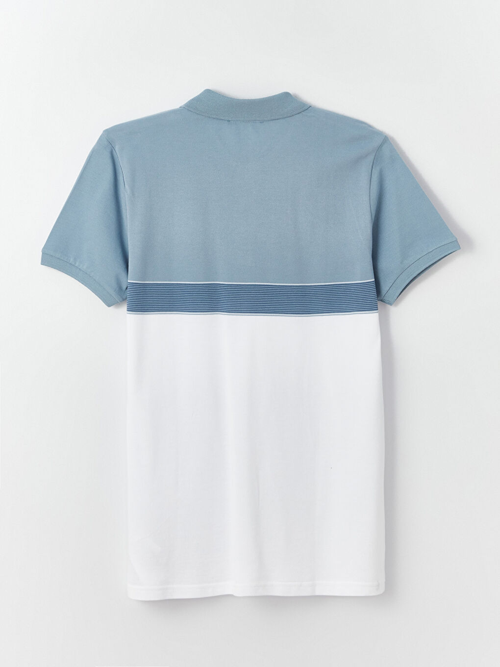 Mavi Polo Yaka Kısa Kollu Renk Bloklu Erkek Tişört-6