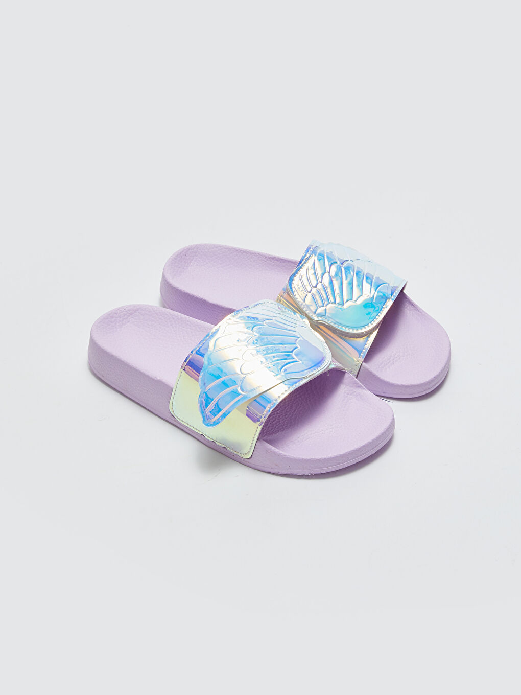 Lila Hologram Baskılı Kız Çocuk Terlik