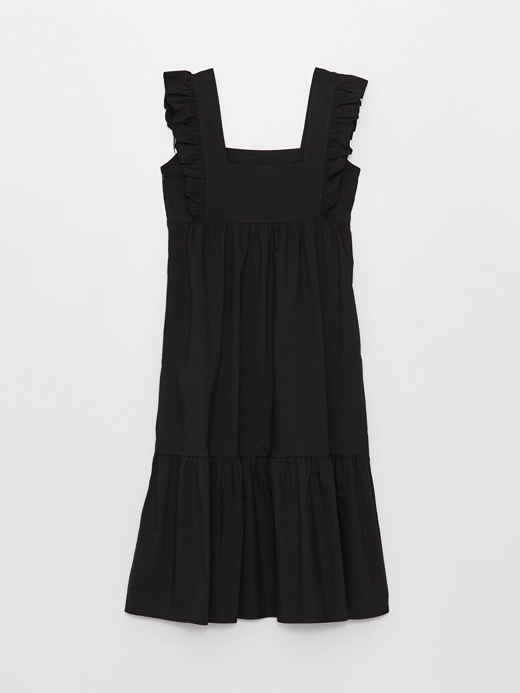 Siyah Kare Yaka Düz Poplin Kadın Elbise-6