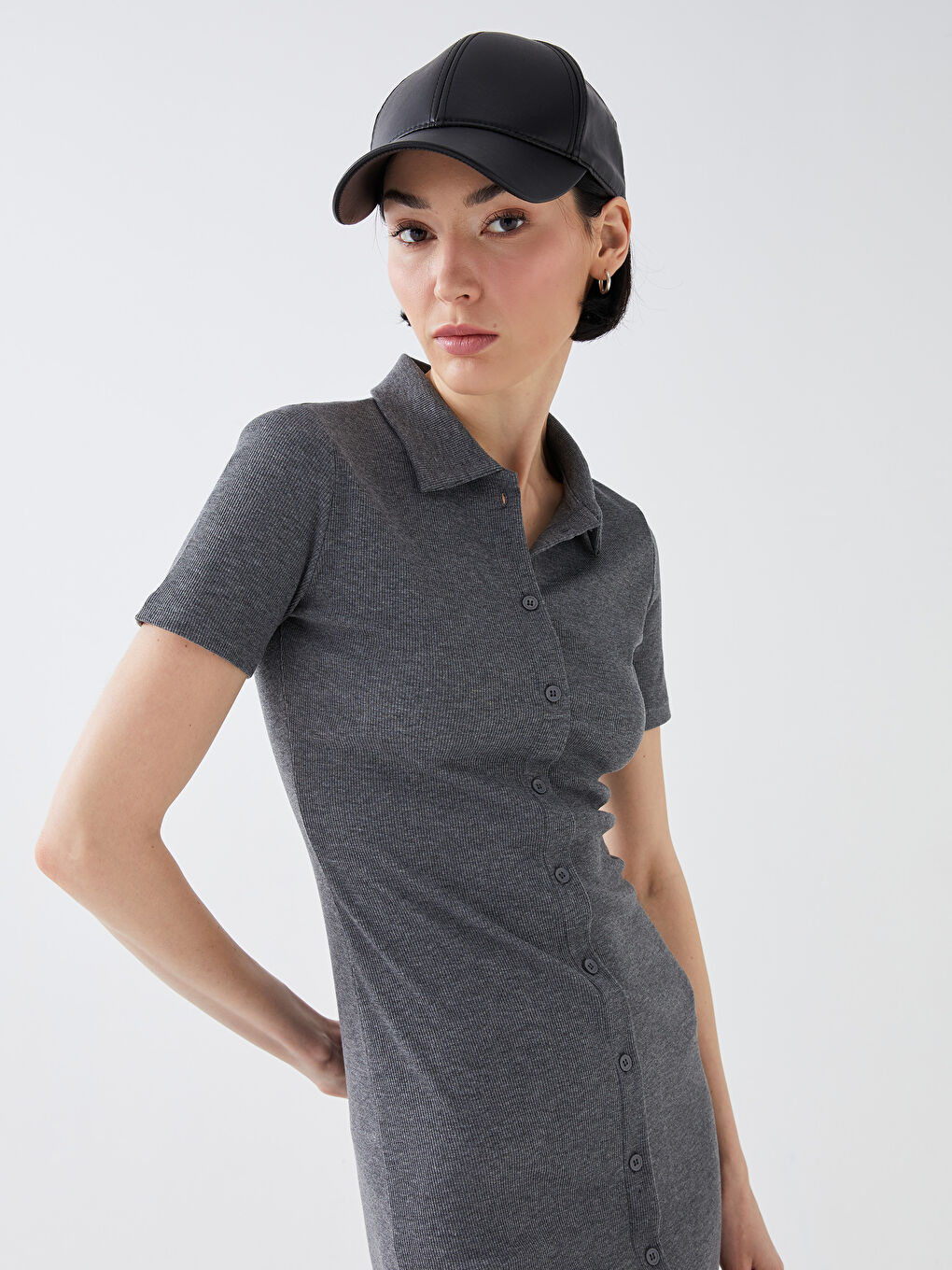 Polo Neck Plain Short Sleeve Women's Bodycon Dress -S3DL92Z8-LAL