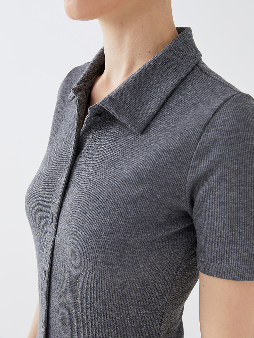 Polo Neck Plain Short Sleeve Women's Bodycon Dress -S3DL92Z8-LAL