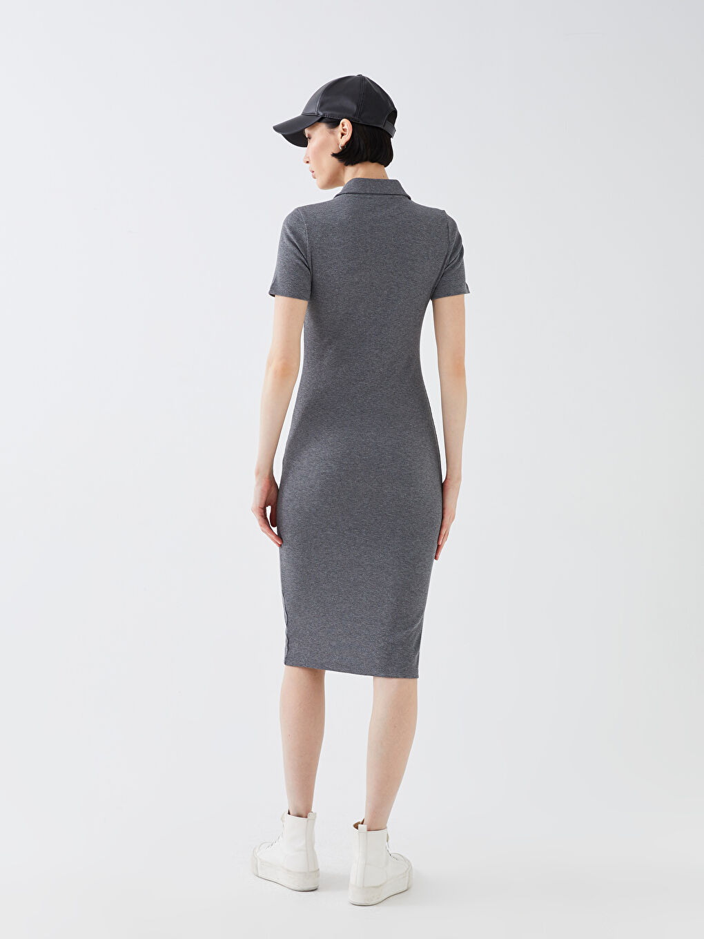 Polo Neck Plain Short Sleeve Women's Bodycon Dress -S3DL92Z8-LAL