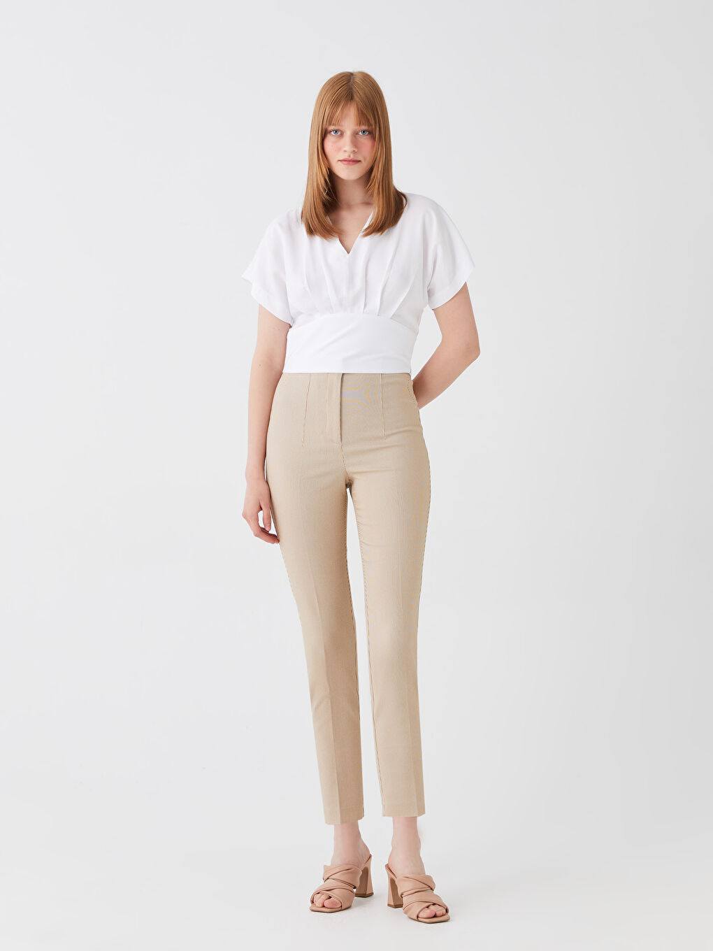 Kahverengi Yüksek Bel Standart Kalıp Kadın Pantolon
