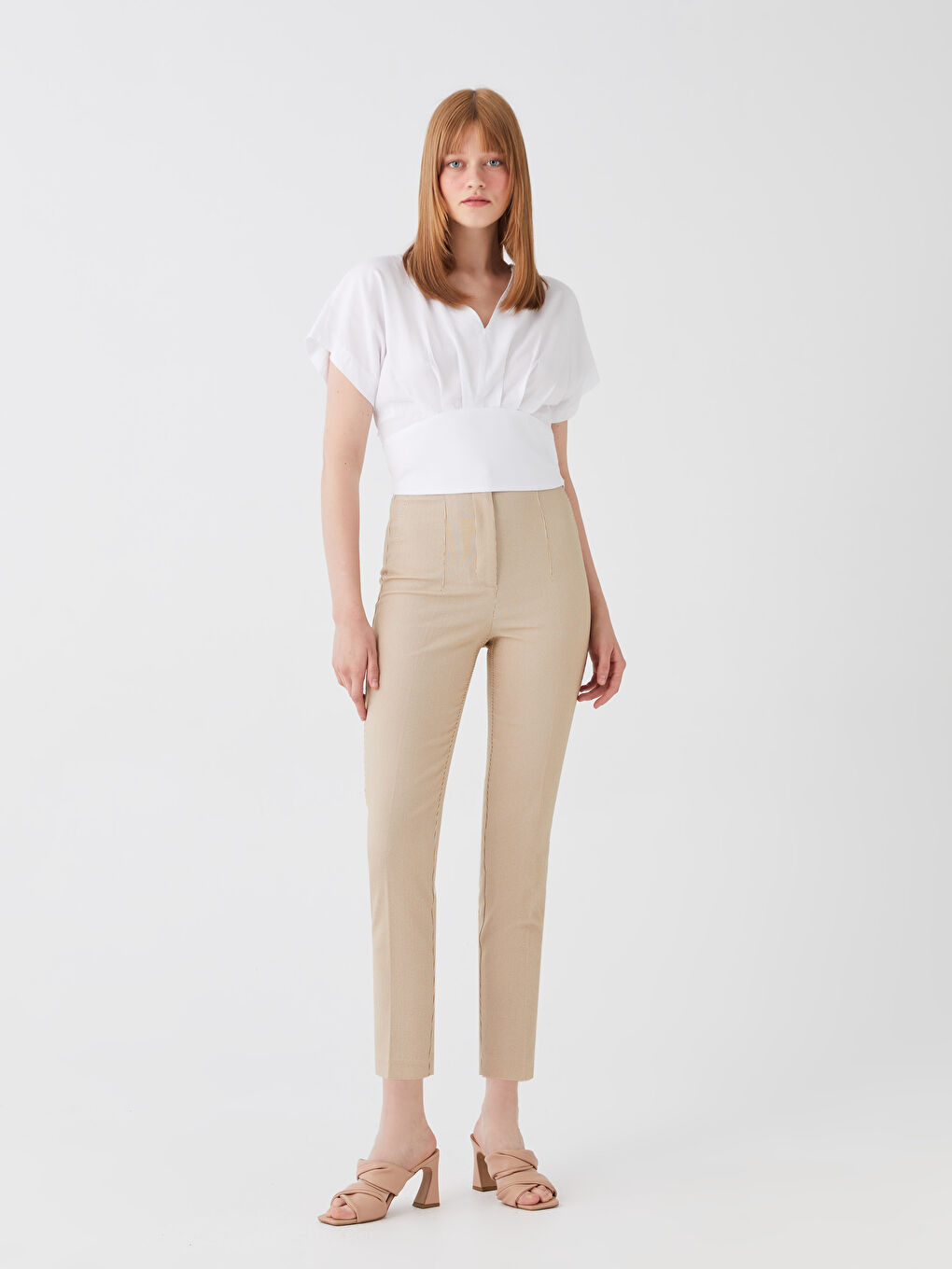 Kahverengi Yüksek Bel Standart Kalıp Kadın Pantolon-1