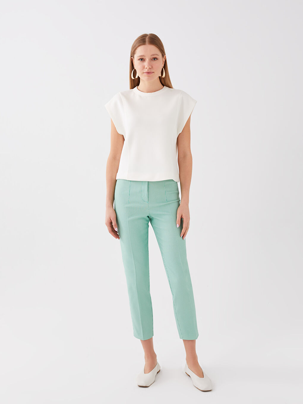 Yeşil Yüksek Bel Standart Kalıp Kadın Pantolon