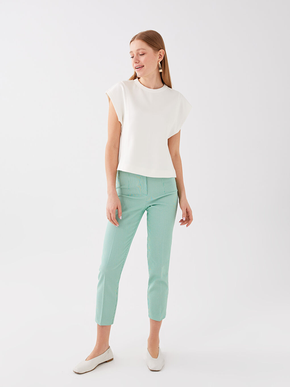 Yeşil Yüksek Bel Standart Kalıp Kadın Pantolon-1
