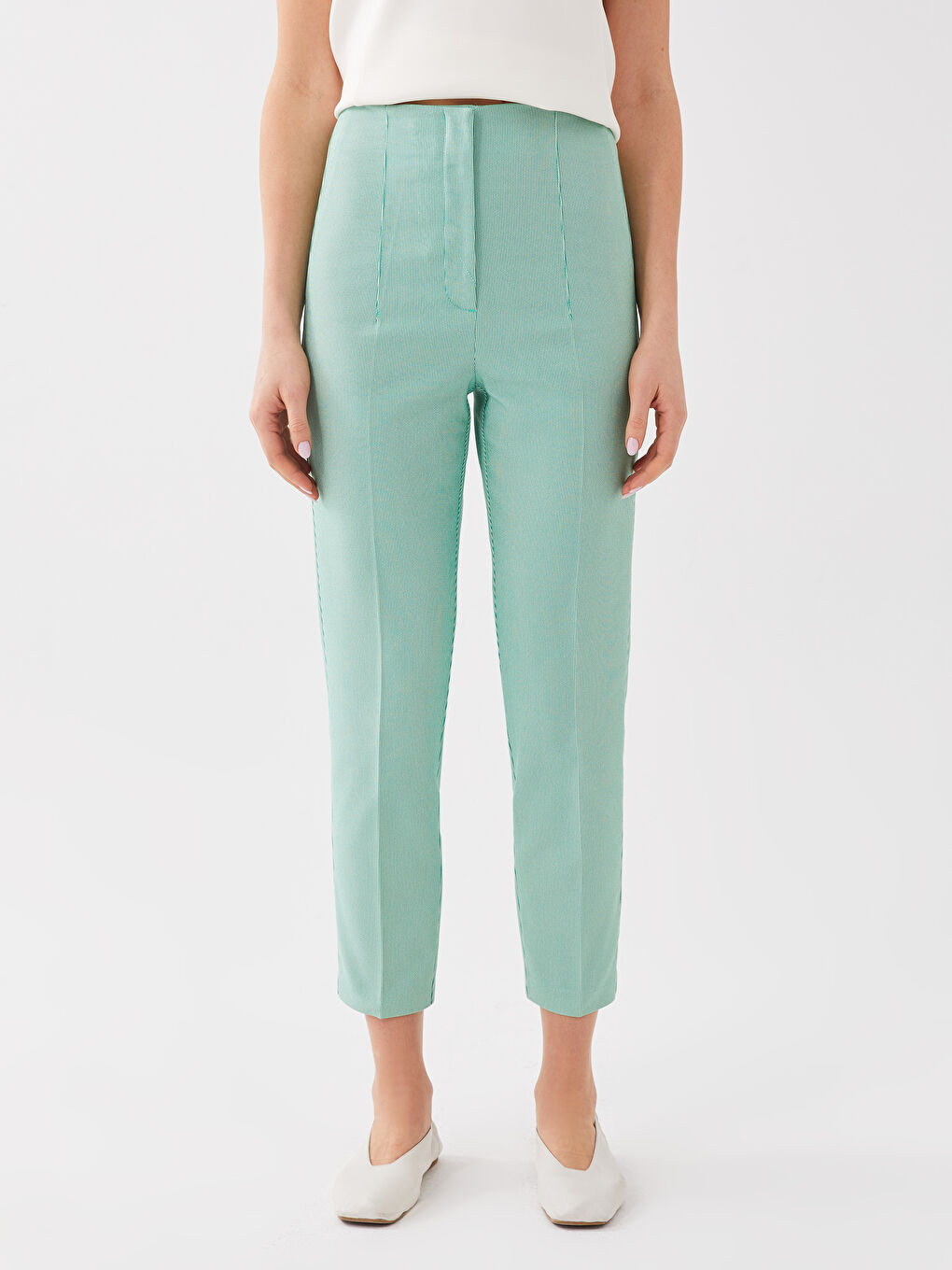 Yeşil Yüksek Bel Standart Kalıp Kadın Pantolon-2