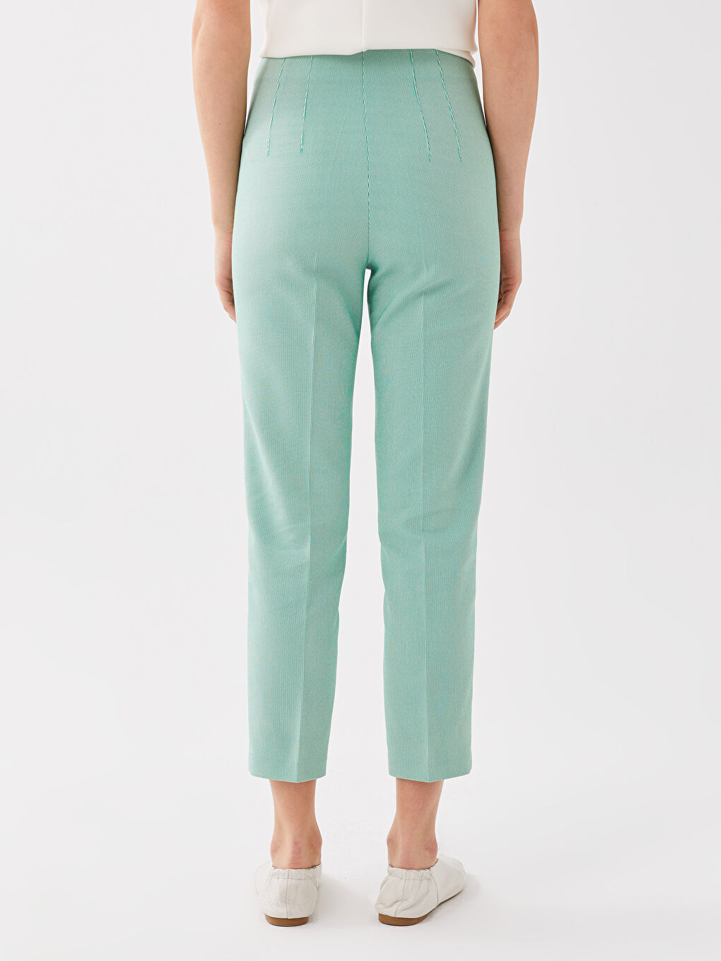 Yeşil Yüksek Bel Standart Kalıp Kadın Pantolon-3